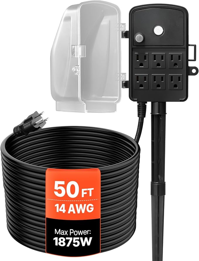 VEVOR Outdoor Power Stake Waterproof, 50 FT Extension Cord, Outdoor Power Strip by VEVOR