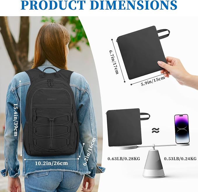 ZOMFELT Hiking Backpack for Women Men, 15L Lightweight Packable Backpack for - Image 2