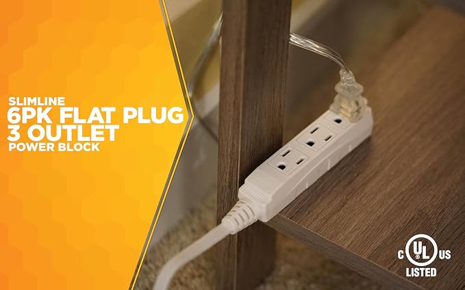 Woods SlimLine Angled Flat Plug Extension Cord; Space Saving Flat Design; 3 - Image 4