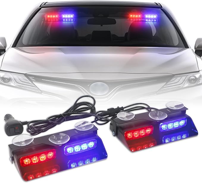 XRIDONSEN 2 in1 Dash Emergency Strobe Lights Interior Windshield Red Blue by XRIDONSEN