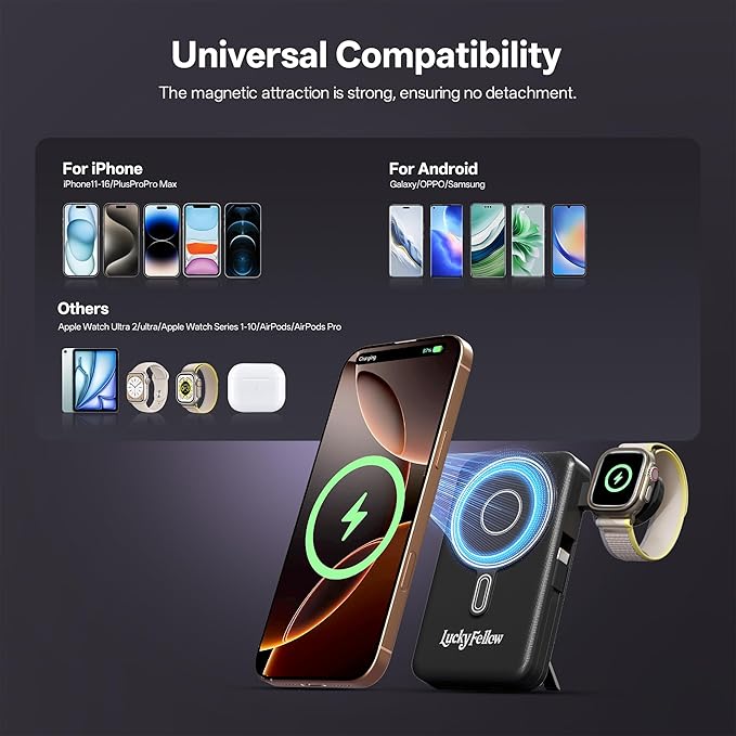 Magnetic Portable Charger Built-in Cables, 10000mAh Fast Charging Wireless - Image 5