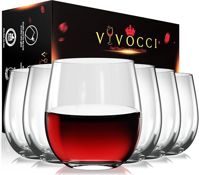 Vivocci Unbreakable Plastic Stemless Wine Glasses 12. 5 oz | 100% Tritan Heavy by Vivocci