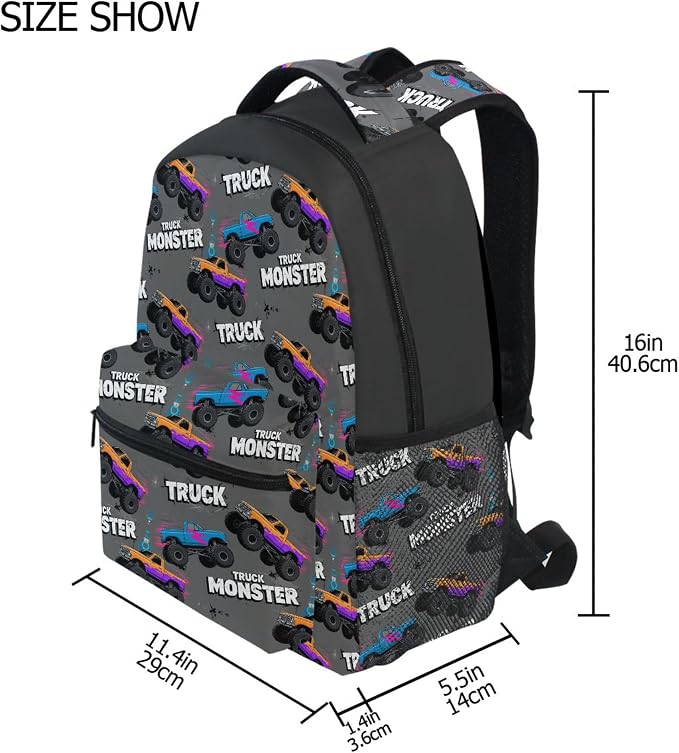 Wamika Monster Truck Boys Backpack Racing Cars School Backpacks Kids Girls - Image 2