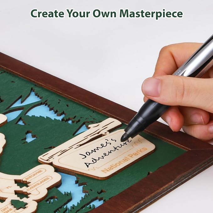 Wooden USA Landmark Travel Map, 16.5 x 11, 3-Layer Wood State Map Tracker Puzzle - Image 5