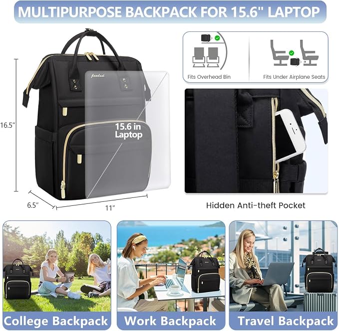 FOCDOD Women Laptop Backpack Work Bag - Image 3