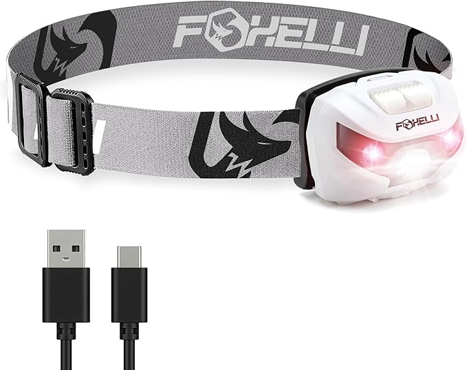 Foxelli USB-C Rechargeable LED Headlamp – Super Bright, Lightweight Head Lamp by FOXELLI