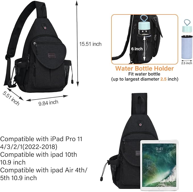 MOSISO Sling Backpack, Canvas Crossbody Hiking Daypack Bag - Image 2