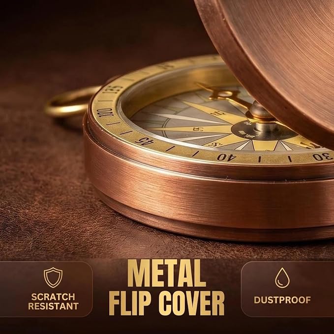 Pocket Compass, Antique Compass Pocket Watches, Copper Flip Cover Pockets Watch - Image 4