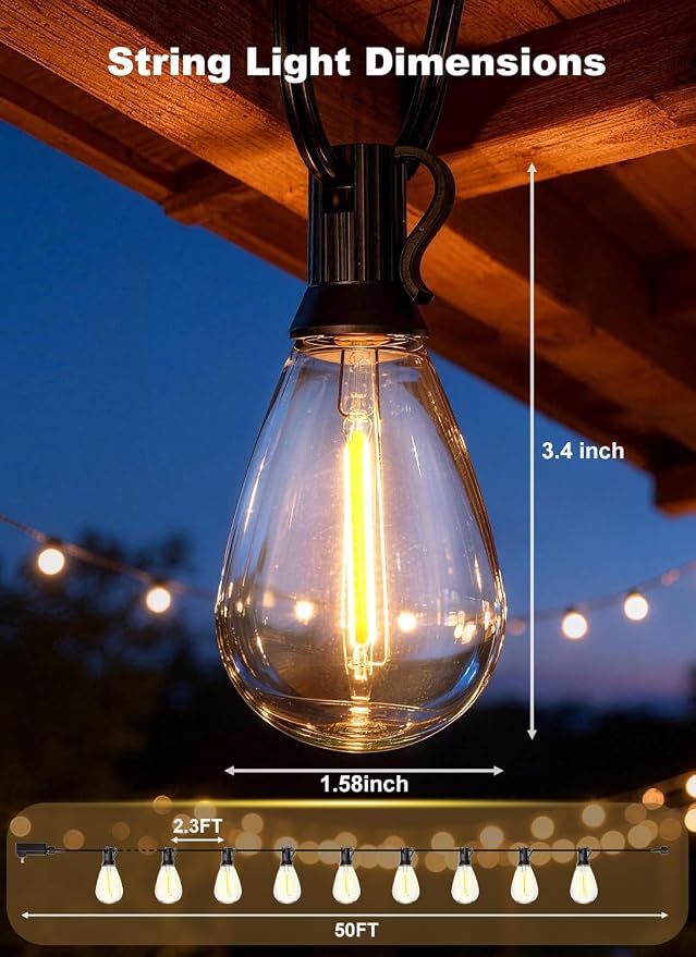 50FT Outdoor String Lights Waterproof, 20+1 Shatterproof S11 LED Bulbs - Image 2