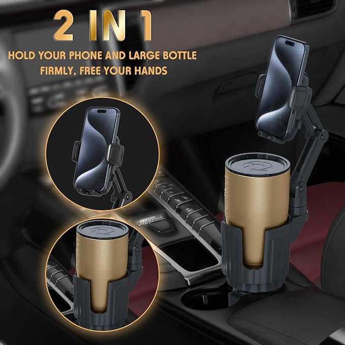 Phone Holders for Your Car, 2 in 1 Universal Cup Holder Expander Adjustable Base - Image 3