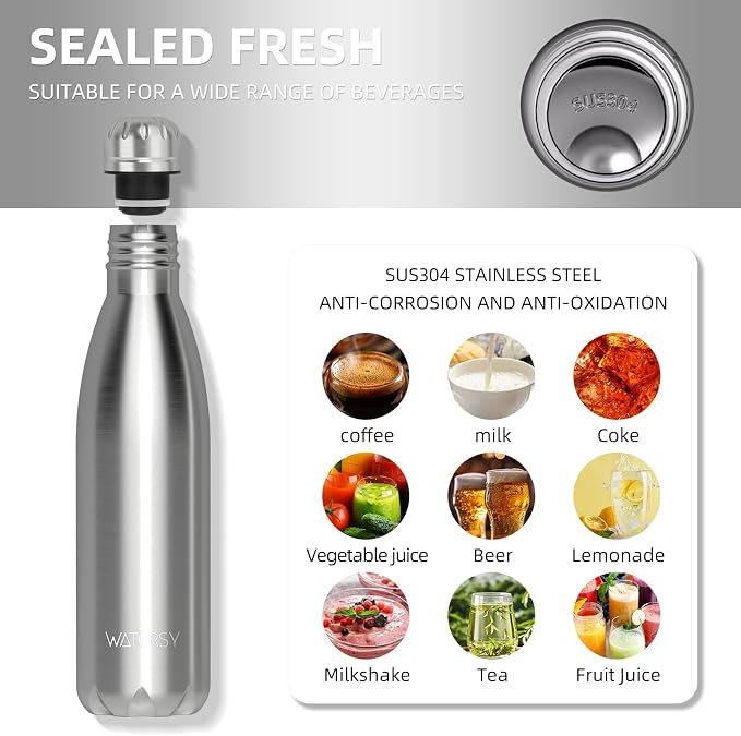 WATERSY Stainless Steel water bottles, 17oz/500ml Insulated Water Bottles - Image 8