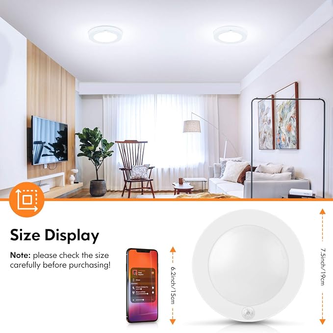 Motion Sensor LED Ceiling Light, 15W & 1200LM, 3 Colors in 1, 7.5inch Flush - Image 5
