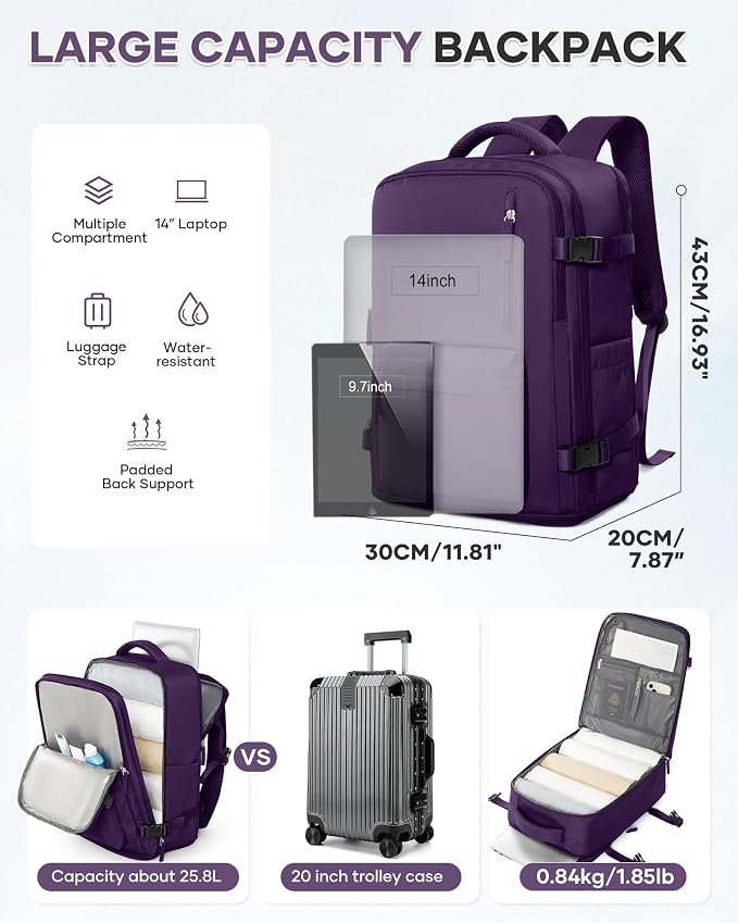 WONHOX Large Travel Backpack Carry on Flight Approved Laptop Work Business - Image 4