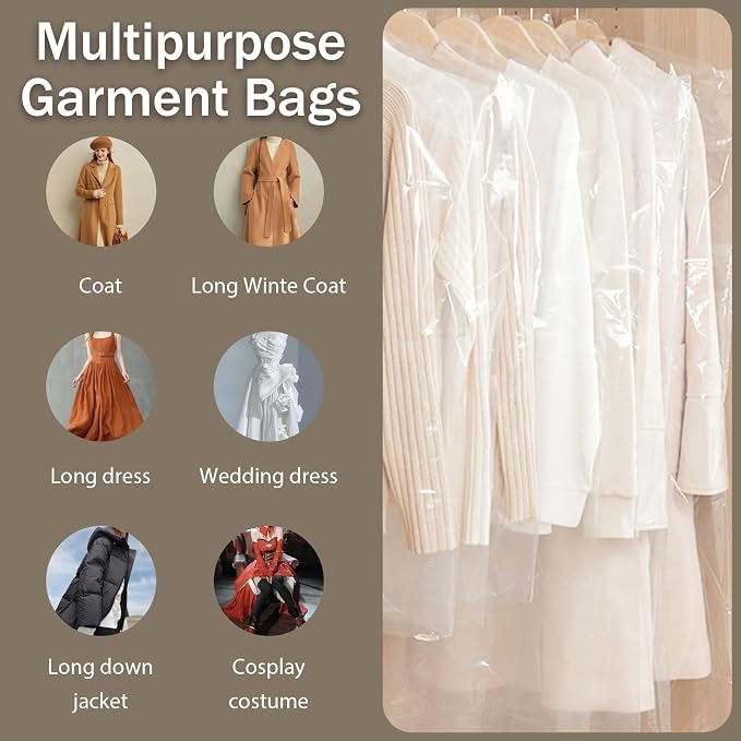 50 Pack 71 Inch Clear Plastic Garment Bag, Extra Long Dry Cleaning Bag - Image 3