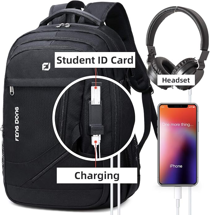 FENGDONG Durable Waterproof Travel Laptop Backpack 17.3 inch, Large College - Image 3