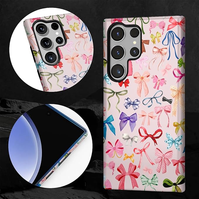 for Samsung Galaxy S24 Ultra Case, HL2 Aesthetic Color Bow Tie Hybrid 2 Layer - Image 4