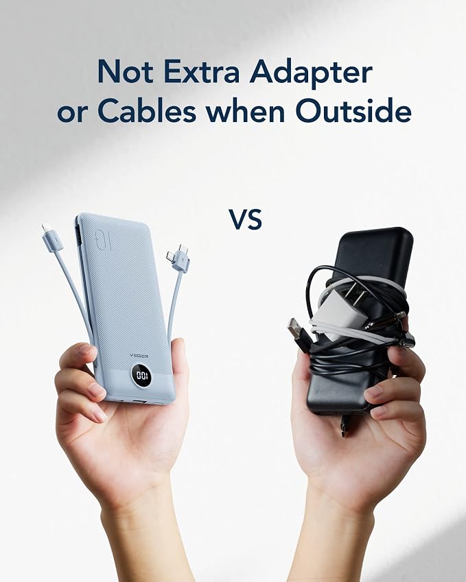 VEGER Portable Charger with Built-in AC Plug and Cables, All in One 10000mAh - Image 7