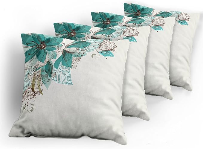 Ambesonne Turquoise Throw Pillow Cushion Case Pack of 4, Flowers Buds Leaf at - Image 5