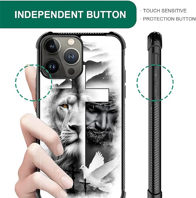 for iPhone 15 Pro Max Case, Lion Cross Jesus Christ Dove Pattern Graphic Design - Image 4