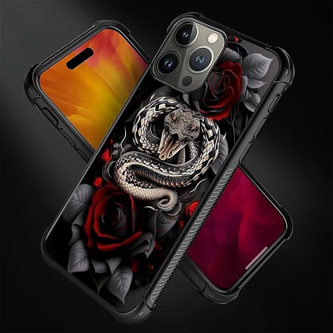 for iPhone 16 Pro Case, Entwined Rose Snake Pattern Graphic Design Girl Boy - Image 4