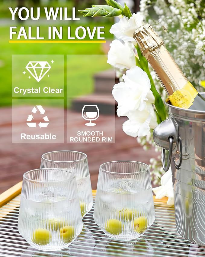 Maaacute 40 Pack Ribbed Plastic Wine Glasses, Ripple Disposable Stemless Wine - Image 6