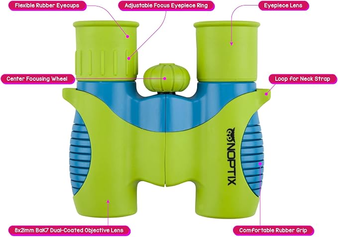 Binoculars for Kids, Girls or Boys Real Kids Binoculars in Vibrant Green Blue - Image 6