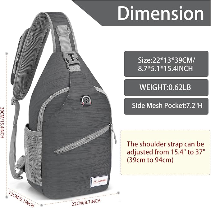 ZOMAKE Sling Bag, Small Crossbody Sling Backpack, Water Resistant Shoulder - Image 2