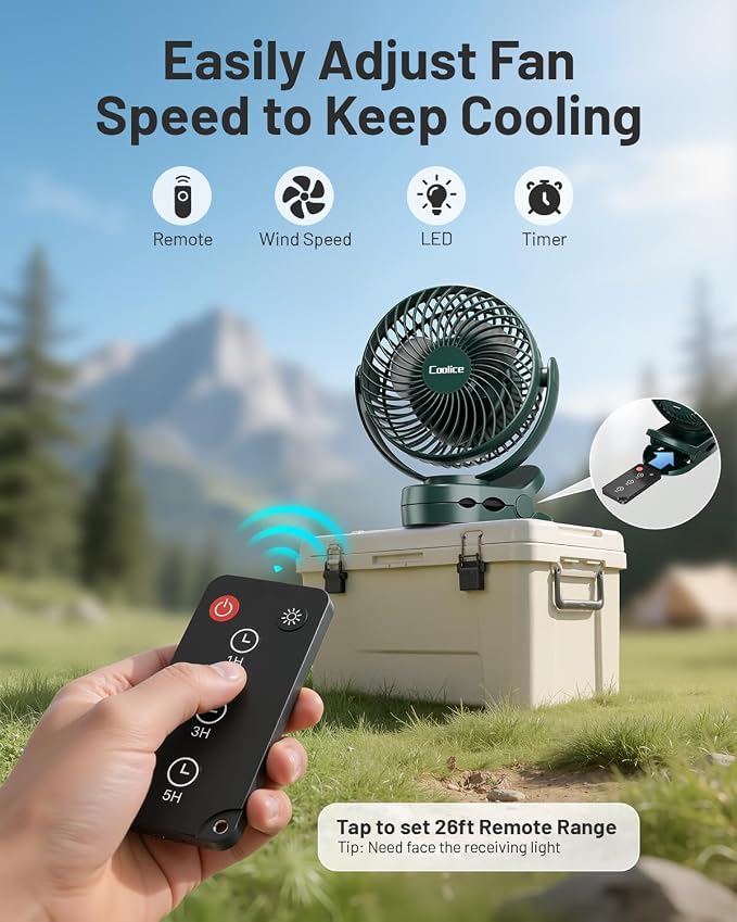 Camping Fan with Remote Control - 12000mAh Rechargeable Battery Powered Fan - Image 4