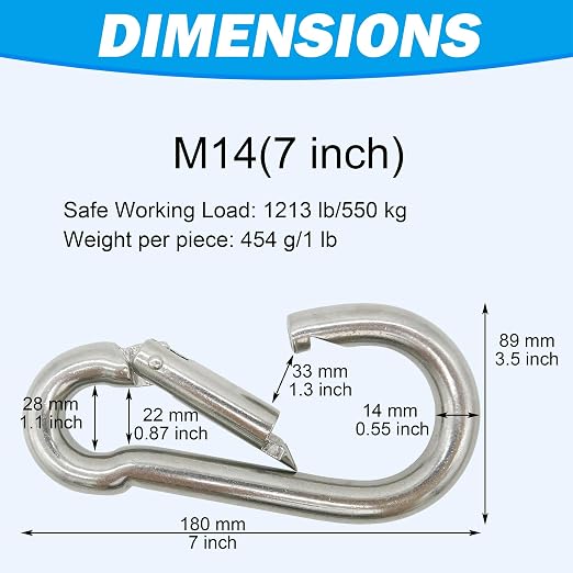 304 Stainless Steel Carabiners -7 inch Heavy Duty, Durable & Rust-Free Clips - Image 3