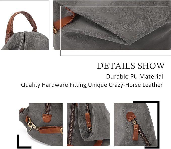 KL928 PU Leather Vintage Backpack – Large Casual Daypack Outdoor Travel - Image 3