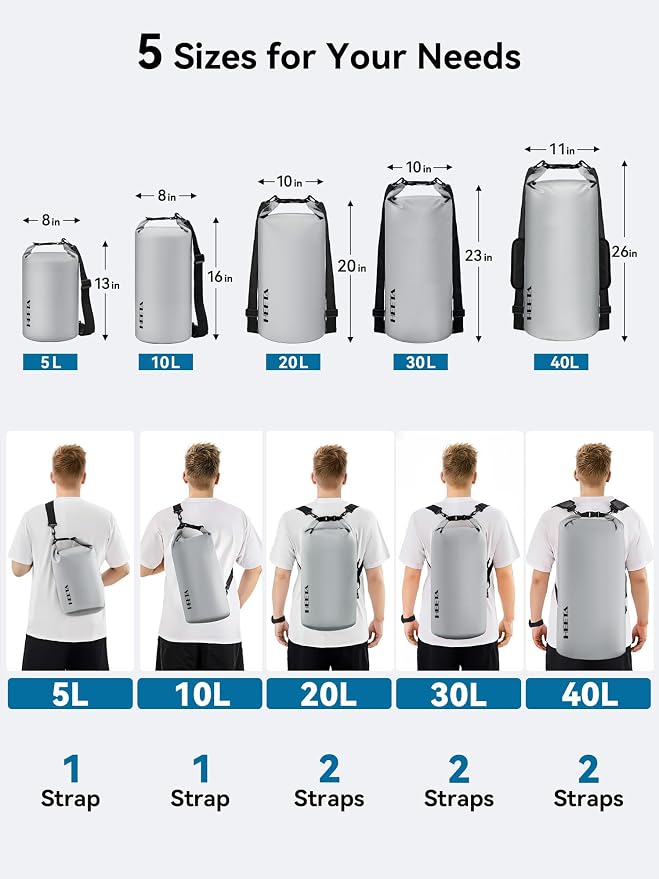 HEETA Waterproof Dry Bag for Women Men, 5L/10L/20L/30L/40L Roll Top Lightweight - Image 2
