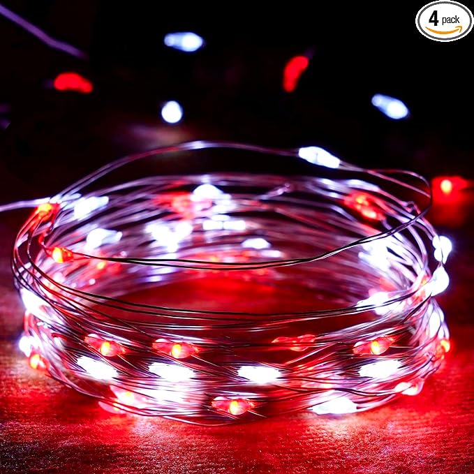 4-Pack Red and White Fairy Lights Battery Operated by EXF