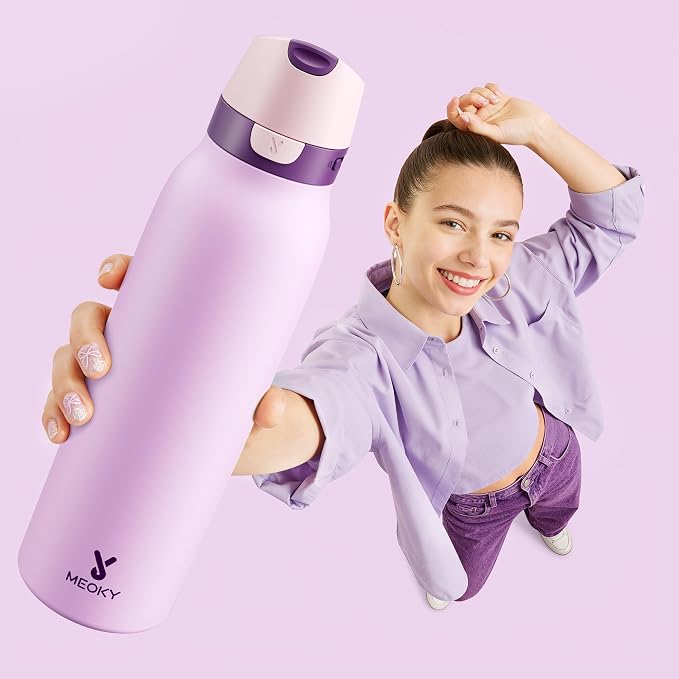 Meoky 24 oz Stainless Steel Slim Water Bottle: Leak Proof Locking Lid, 2-in-1 - Image 7