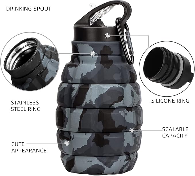 Collapsible Travel Water Bottle19.6 oz, Reuseable Silicone Foldable Water - Image 3