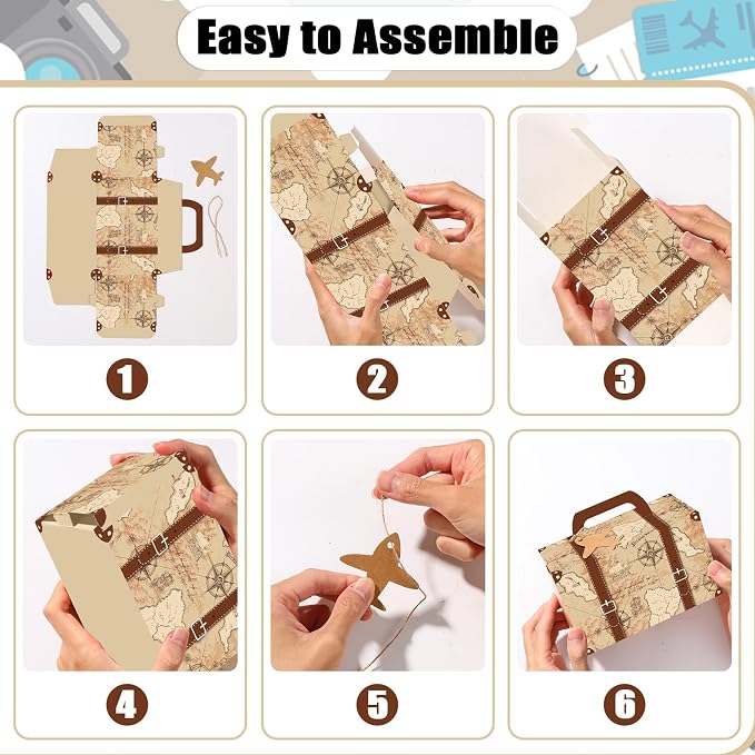 24Pcs Large Suitcase Party Favor Boxes Travel The Map Paper Treat Box - Image 4