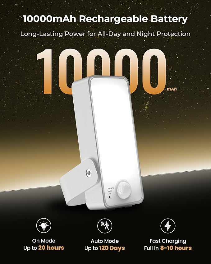 2 Pack Motion Sensor Outdoor Lights, 10000mAh Rechargeable 600 Lumen Battery - Image 3