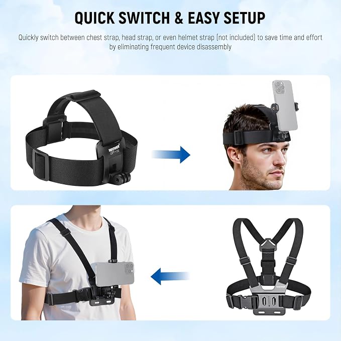 NEEWER Mobile Phone Chest Mount Head Strap Mount, Quick Release POV Vlog - Image 5