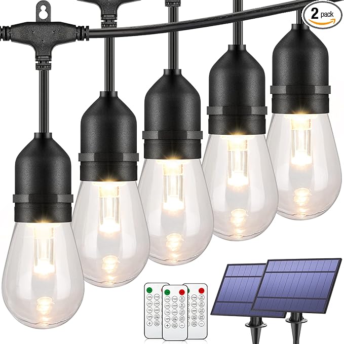 Mlambert 2 Pack Each 48FT 3-Color in 1 Solar String Lights Outdoor, Dimmable by Mlambert