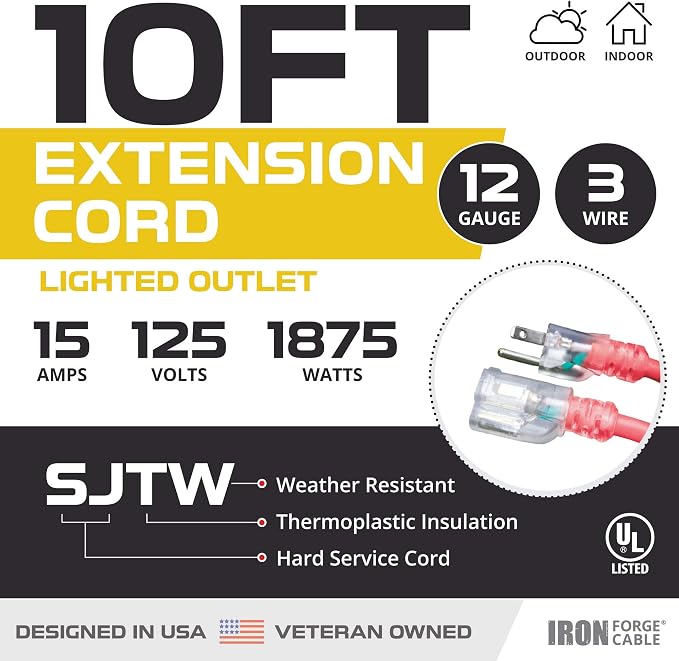 Iron Forge Cable 10 ft Lighted Outdoor Extension Cord - Image 2
