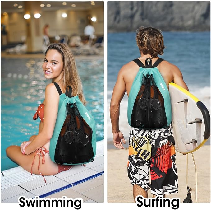 WANDF Swim Bag Mesh Drawstring Backpack Beach Backpack - Image 7