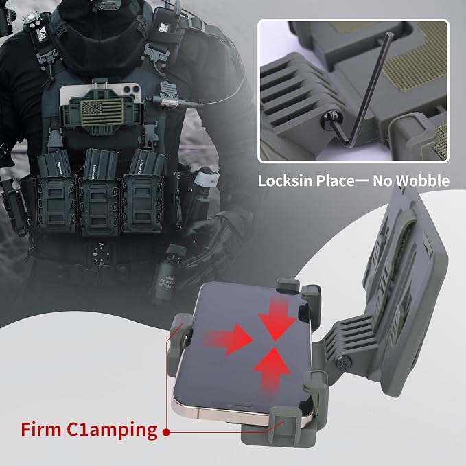 Tactical Gear Plate Carrier Vest Accessories, MOLLE Phone Chest Mount Holder - Image 7