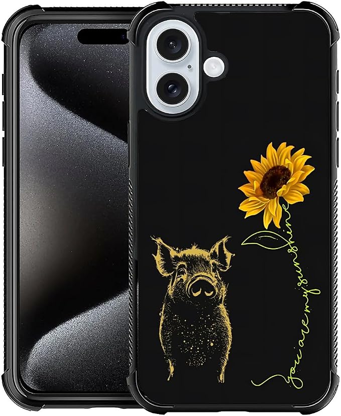 for iPhone 16 Case, Pig Sunflower Yellow Sunshine Pattern Graphic Design Girl by FKBRCL4U