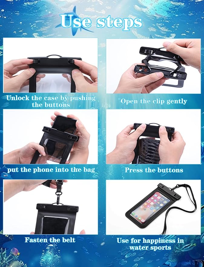 Famoby Up to 8.3" 3 Pack Black Universal Waterproof Phone Pouch, Phone - Image 7