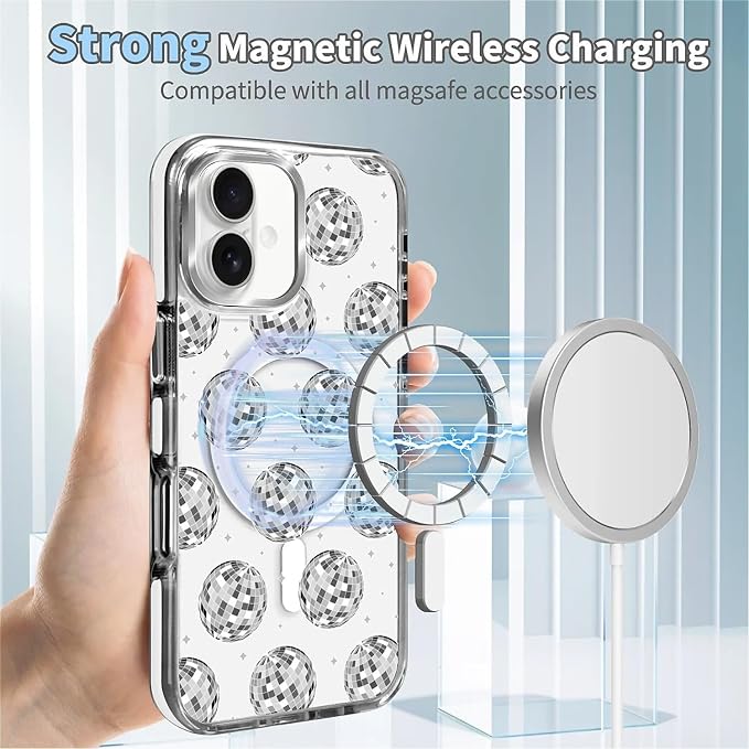 Case for iPhone 16, Disco Ball Grayish White Phone Case Design，for Women Girls - Image 4