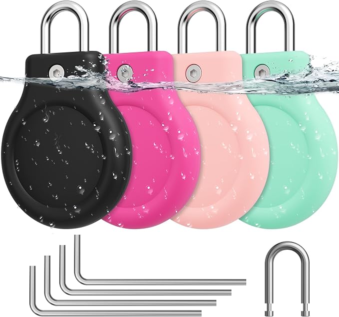for AirTag Holder with 304 U-Shaped Lock, 4 Pack IPX8 Waterproof PC Hard Case by HOME