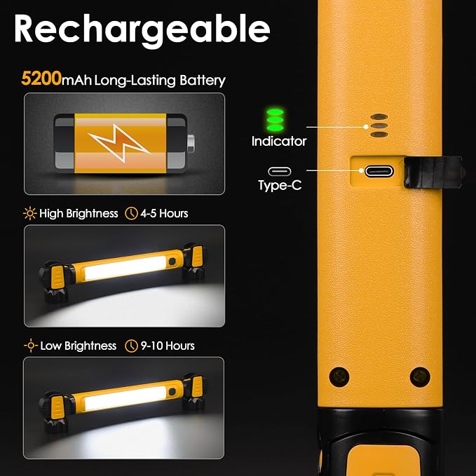 Work Light, 2500LM Bright LED Work Lights, 5200mAh Rechargeable Magnetic - Image 3