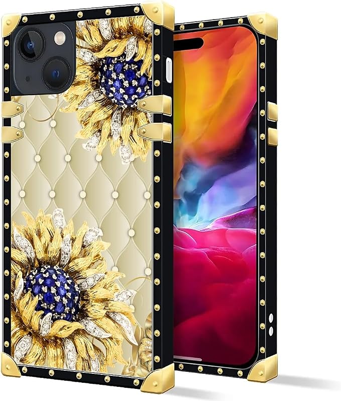 Compatible with iPhone 15 Case, Sunflower Diamonds Leather Luxury Golden - Image 2