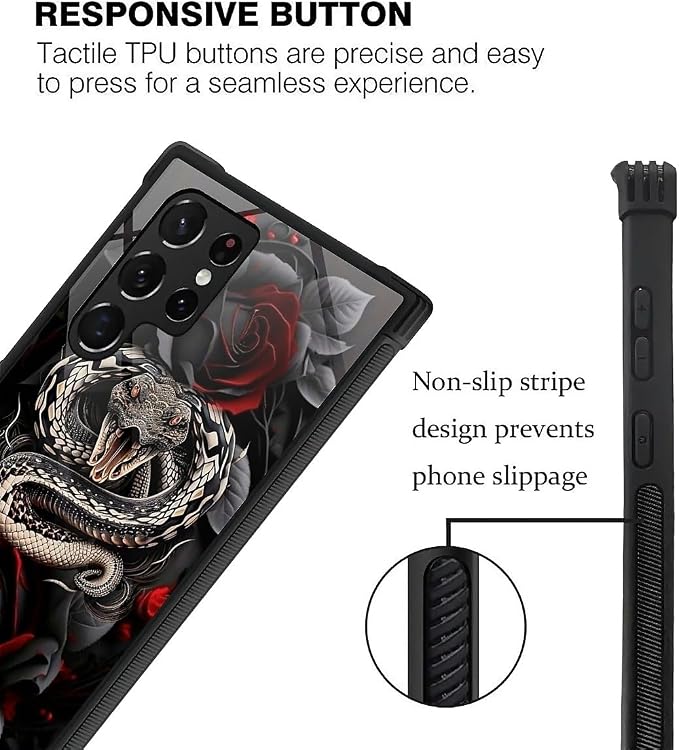 for Samsung Galaxy S22 Ultra Case, Entwined Rose Snake Pattern Graphic Design - Image 5
