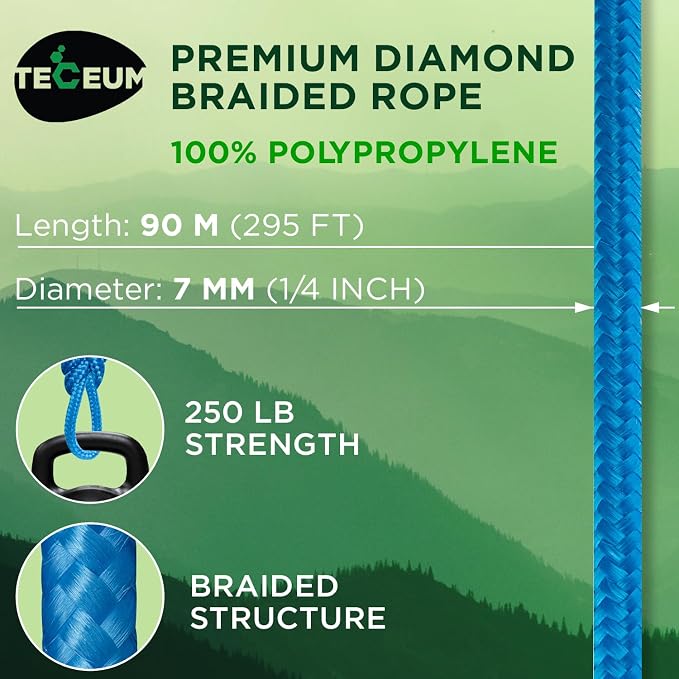 TECEUM Rope – 150 Feet x 1/4 Inch – Sky Blue – Strong All-Purpose Utility Rope - Image 2