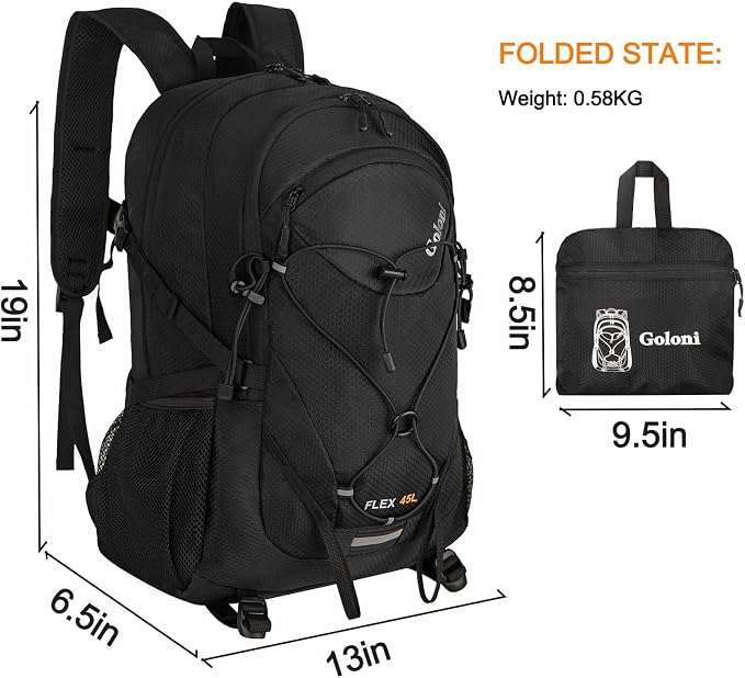 Goloni 45L Hiking Backpack Lightweight Foldable, Waterproof Camping Backpack - Image 2